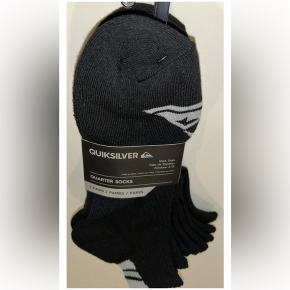 Quicksilver Quarter Socks 5 Pair Men's 6-12 Black Gray w Large Toe Logo Surf NEW - Picture 11 of 11